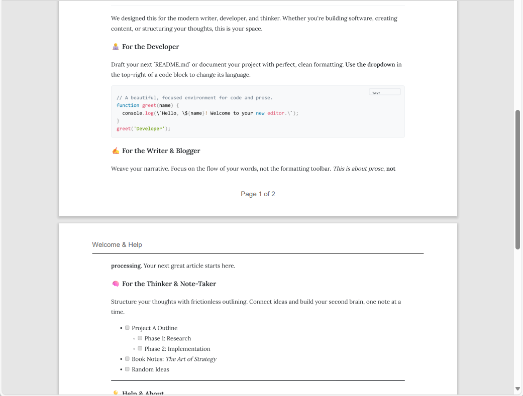 Example of a clean PDF export with syntax highlighting